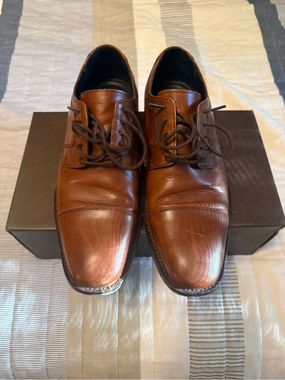 Johnston & Murphy Calfskin Brown Leather Derby Dress Shoes